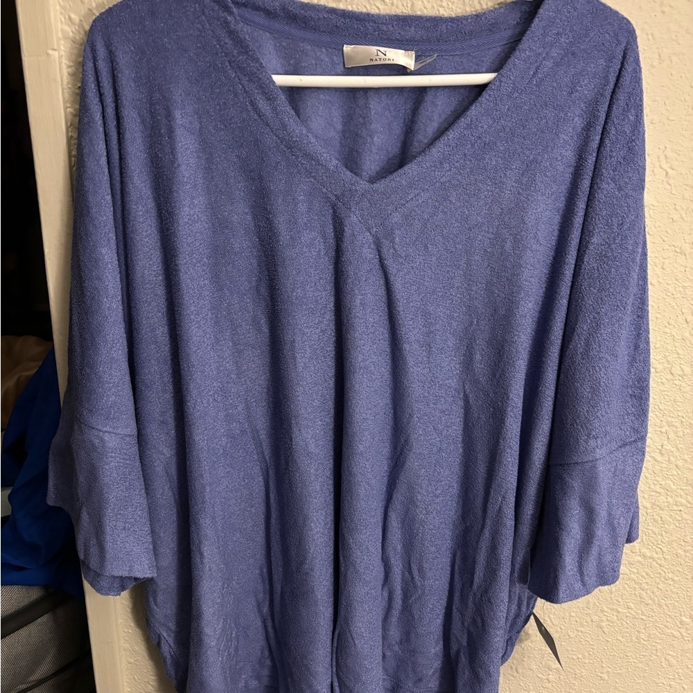 Natori Large Women’s Blue V-Neck Tunic Top
